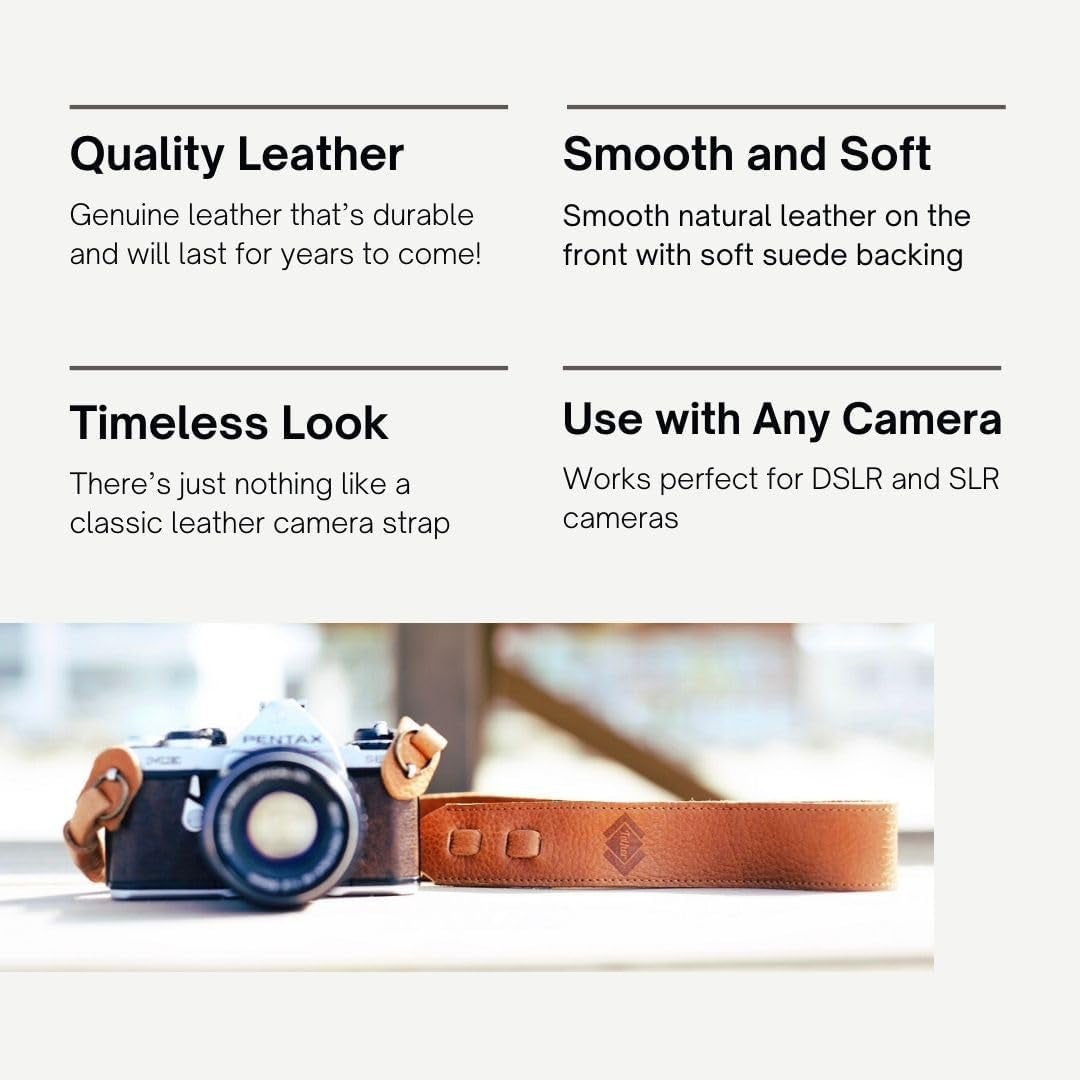 'S Tan Leather Camera Strap for DSLR or SLR Camera, DSLR Camera Strap. Camera Accessories. Canon Camera Strap. Nikon Camera Strap (Tan)