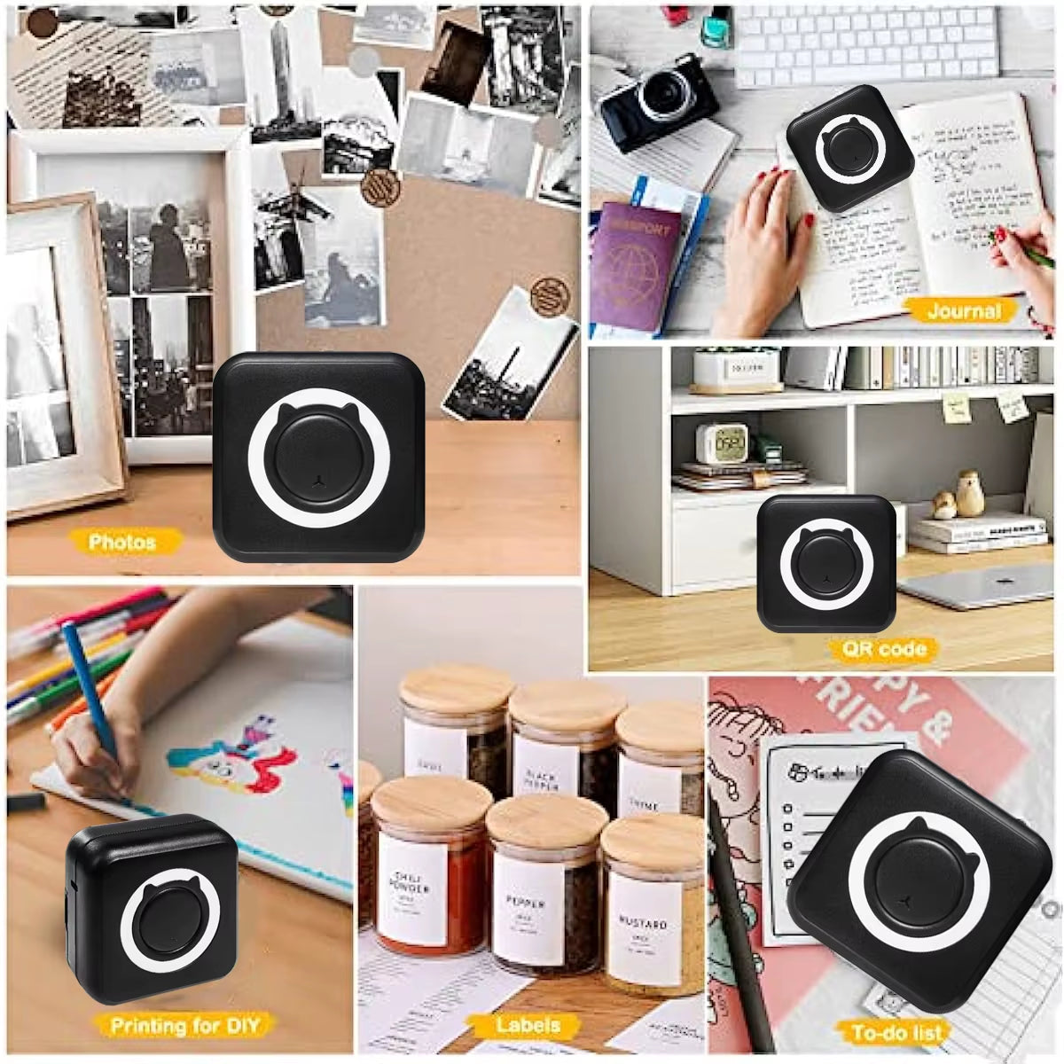 Mini Portable Thermal Printer Paper Photo Pocket Thermal Printer Printing Wireless BT Connect Printers 200Dpi Photo Lable