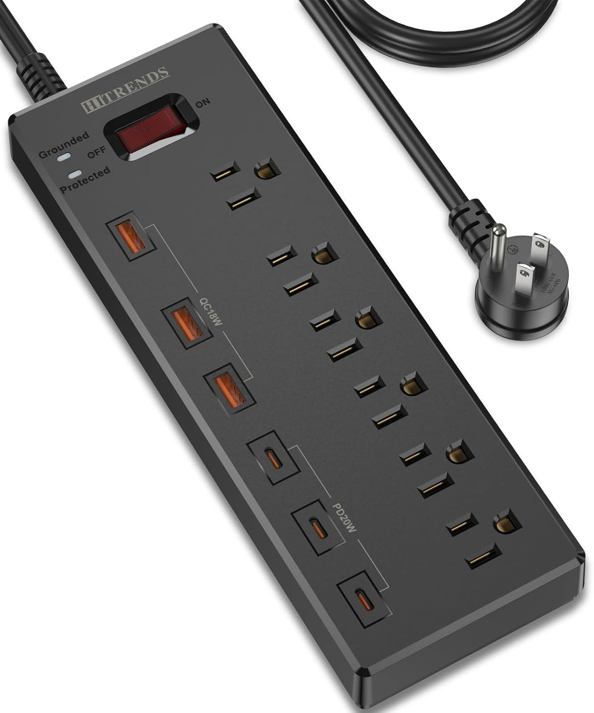 Power Strip,  Surge Protector with 6 AC Outlets & 6 USB Charging Ports, 6 Feet Heavy Duty Extension Cord, 1625W/13A Multiplug for Home Office & Multiple USB Devices - Black